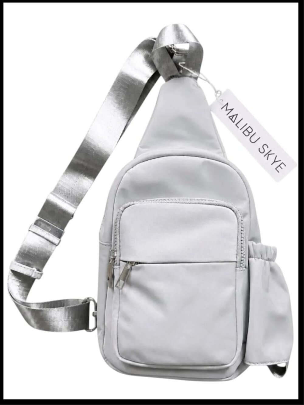 Malibu Skye Silver Casey Nylon Sling Crossbody Water Bottle Holder OS